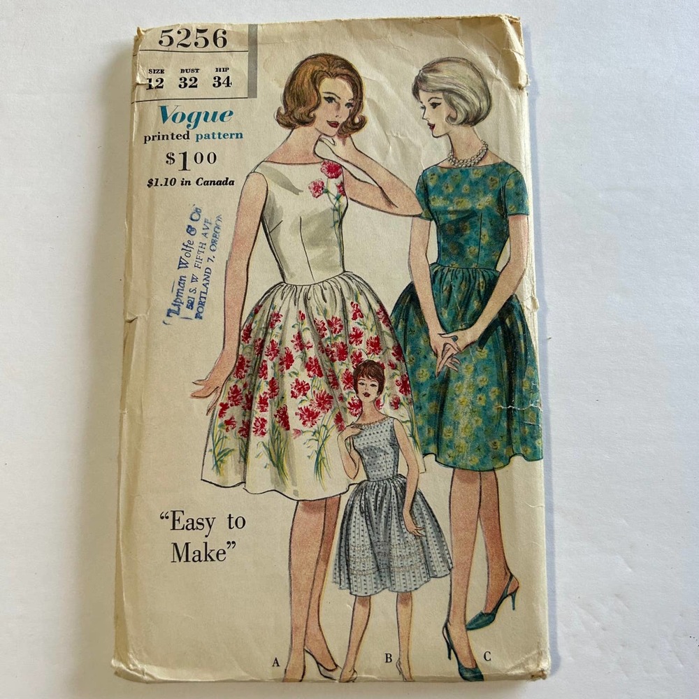 Vogue Vintage 1960's Pattern #5256 Dress Size 12 Bust‎ 32 Hip 34